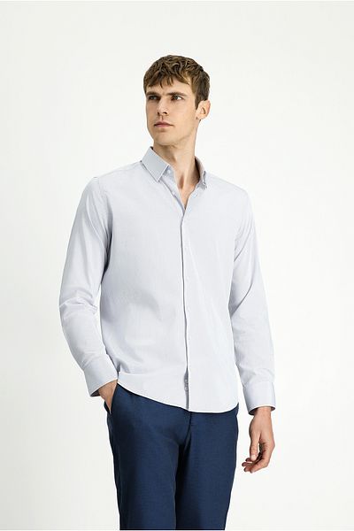Kiğılı Long Sleeve Slim Fit Slim Fit Classic Patterned Cotton Shirt
