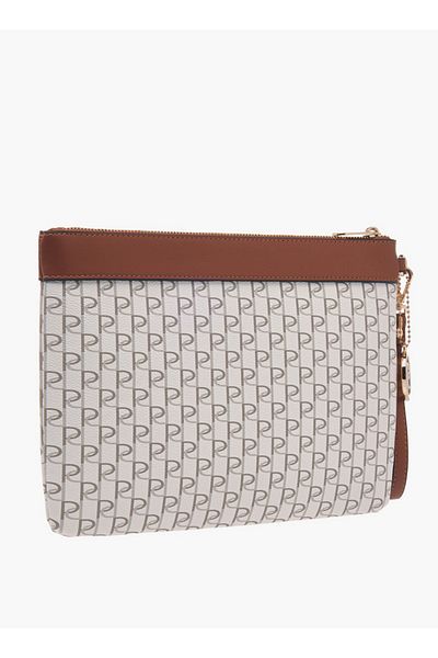 Paprika Monogram Print Clutch with Zip Closure and Wrist Loop