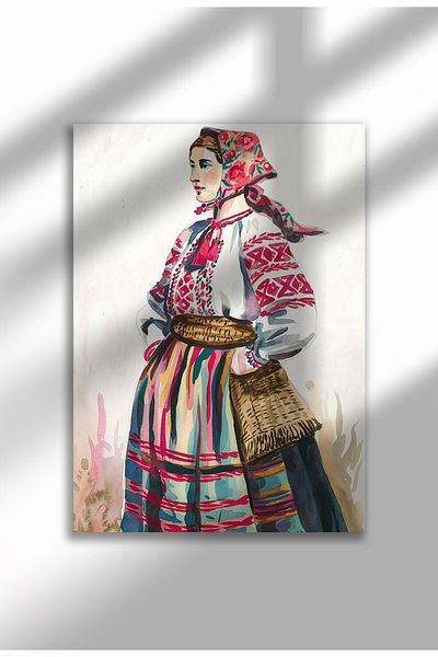 21mxm Poster Folclor Românesc, Costume Tradiționale, Imprimeu Digital pe Pânză, Artă Murală Etnică Vintage