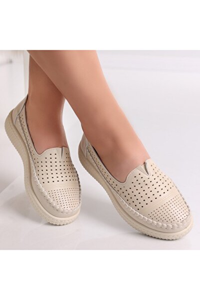 OEM Pantofi casual de damă bej, din piele organică Garena, 39