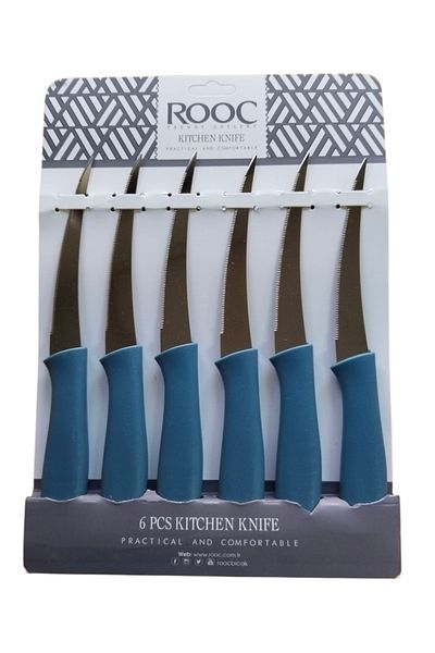 Rooc 6Pcs Laser Cut Kitchen Fruit Vegetable Knife, Ultra Sharp Blade, Blue