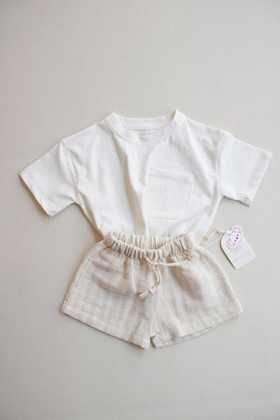 Oh La La Koala For Little Ones Beige Contrast Stitched Asymmetrical Shorts Suit