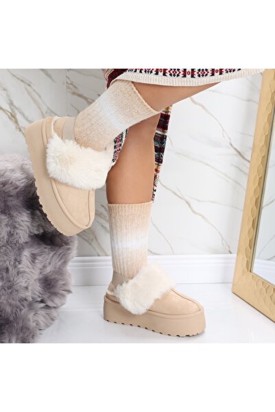 Botinelli Women's Beige Fur-lined Moccasins Made of -Suede Leather Tarena, 38