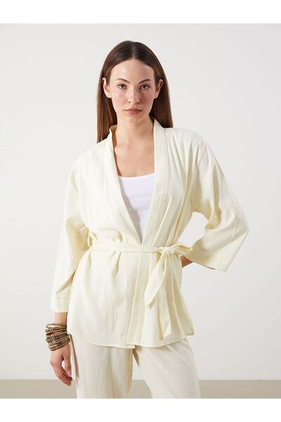 LC Waikiki Shawl Collar Linen Blended Oversize Women's Kimono