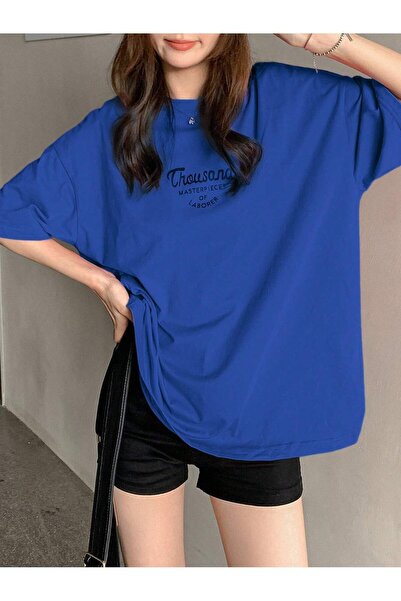 coolart Тениска Thousand Laborer - Sax Blue Печатна широка лятна тениска с къ...