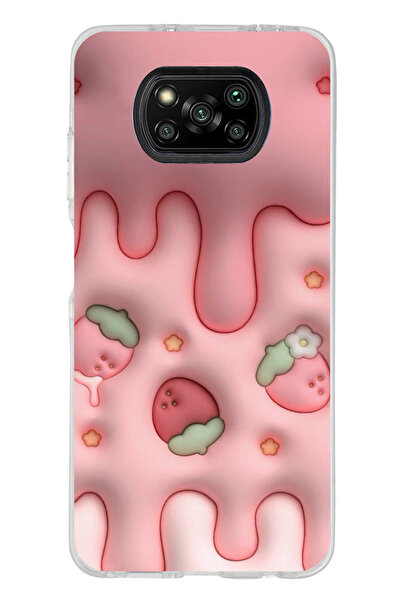TechTree Poco X3 / NFC / PRO Uyumlu Çilekli Pasta Şeffaf Silikon Kılıf