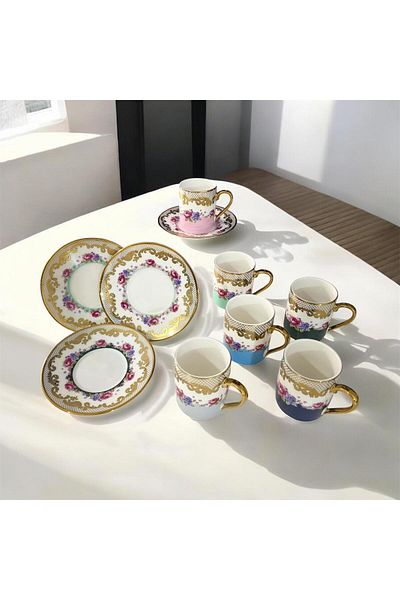 partridge store Kosova Gilded Colored Coffee Cup Set of 6