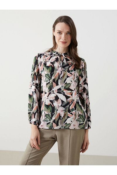 LC Waikiki Lcwaikiki Classic Orange Tie Collar Print Women Blouse