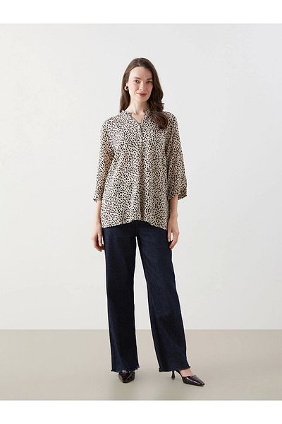 LC Waikiki Lcw Grace Ecru Scoop Neck Leopard Print Women's Blouse