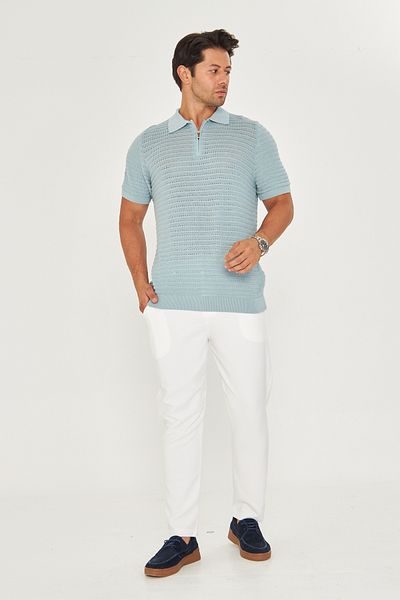 EDITION MAN Aqua Thin Summer Soft Cotton Zipper Polo Neck Knitwear Tshirt Ee100511598