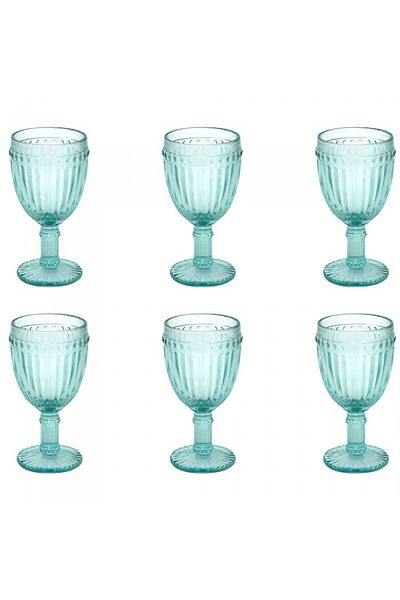 Raki Set 6 pahare sticla vin, verde VINTAGE GREEN forme relief 8,7x17cm 350ml