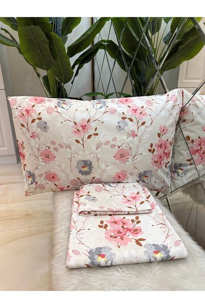 micoton Patterned Single 100% Cotton Elasticless Sheet and Pillowcase Set