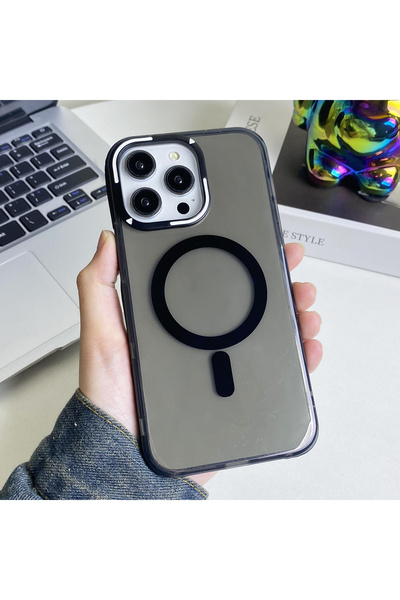 EDELFU iPhone 14 Pro Max Uyumlu Magsafe Destekli Kabartmalı Kenar Şeffaf Sili...