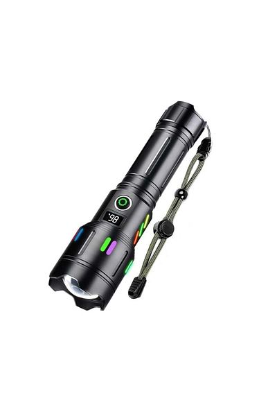 divendi-ro Hand flashlight P50 with battery indicator and display, lights up to 900m distance, black