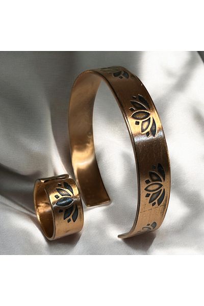 PrestigeSO Handwork Floral Pure Copper Bracelet and Ring Set Adjustable Bracelet and Ring - Bohemian Design