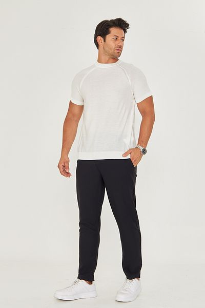 EDITION MAN Ecru Thin Summer Soft Cotton Crew Neck Knitwear Tshirt Ee100511597