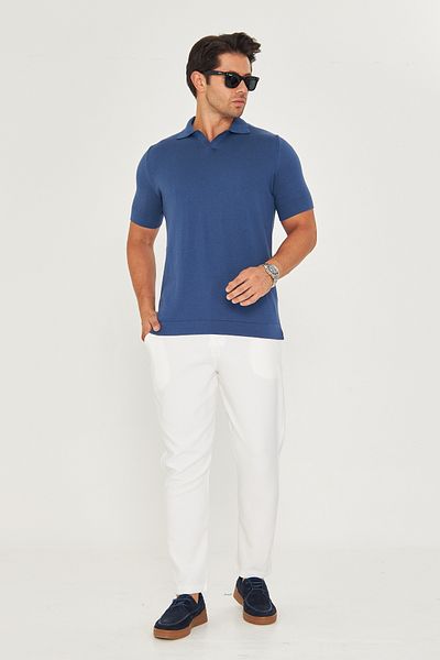 EDITION MAN Indigo Thin Summer Soft Cotton Polo Neck Knitwear Tshirt Ee100511769