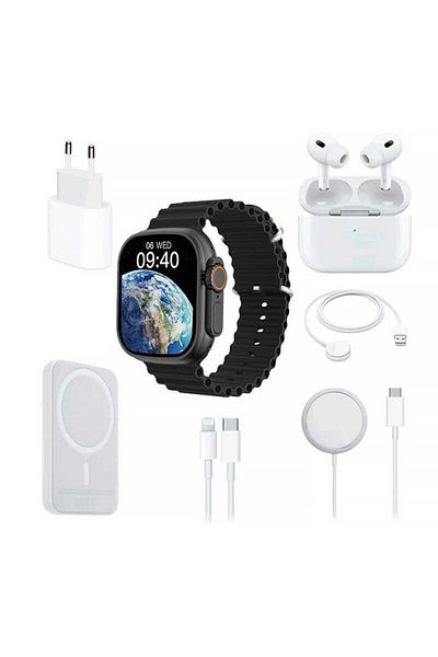 divendi-ro Complete set with Smartwatch X8 2", wireless in-ear headphones, charger, black