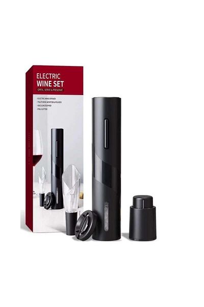 OEM Electric Tirbuson Set, 4 in 1 with Foil Cutter, Vacuum Stopper and Wine Aerator/Wine Pourer, Black