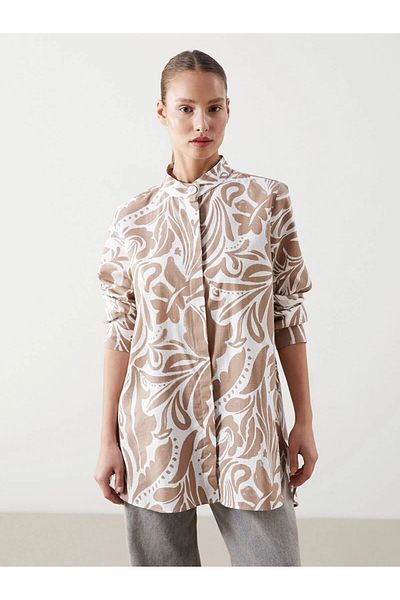 LC Waikiki Lcwaikiki Classic Beige Judge Collar Patterned Women's Shirt Tunic