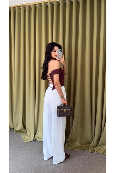 HAZELANNA Linen Blended White Trousers