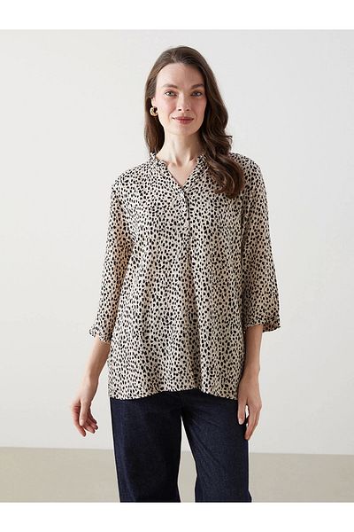 LC Waikiki Lcw Grace Ecru Scoop Neck Leopard Print Women's Blouse
