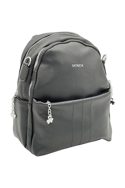 Micutz Women's Casual Backpack Made of Eco-Leather, Charms, Removable Shoulder Strap, Handle, 28x25x10 cm, Black