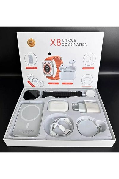 divendi-ro Complete set with 2" Smartwatch X8 2", wireless in-ear headphones, charger, Black