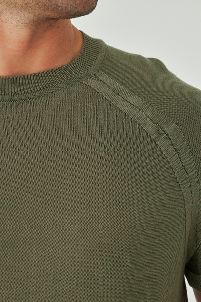 EDITION MAN Πλεκτό μπλουζάκι Olive Thin Summer Soft Cotton Crew Neck EE100511597