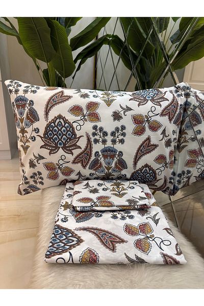 micoton Patterned Single 100% Cotton Elasticless Sheet and Pillowcase Set