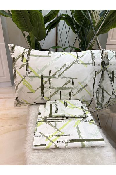 micoton Patterned Single 100% Cotton Elasticless Sheet and Pillowcase Set