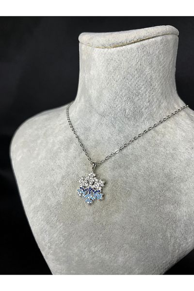 Mos Tespih Snowflake Special Design Embroidered Steel Necklace