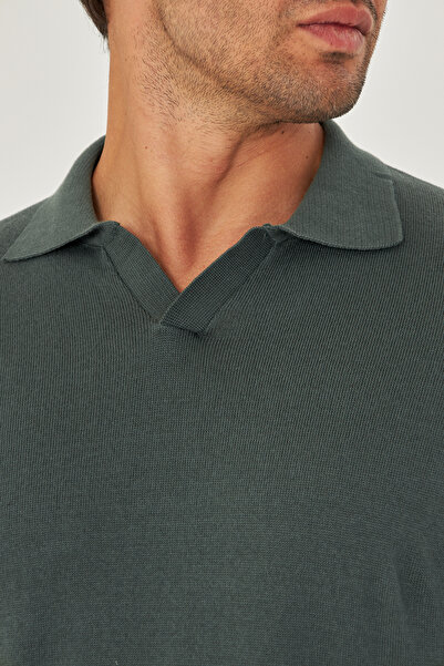 EDITION MAN Πράσινο πεύκο λεπτό καλοκαιρινό μαλακό βαμβακερό μπλουζάκι πόλο με γιακά EE100511769
