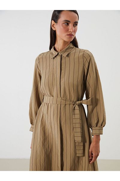 LC Waikiki Lcw Modest Striped Modal Blend Shirt Dress