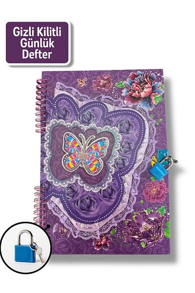 madam gold Locked Diary Notebook – Powder Flower & Butterfly Design