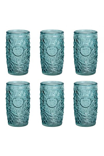 Raki Set 6 pahare long drink ALOHA BLUE, din sticla, 400ml, pentru cocktail