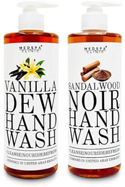 MEDSPACLINIC مجموعة غسول اليدين، برائحة الفانيليا الندية وخشب الصندل الأسود، (500 مل × 2)
