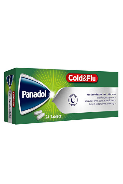 Panadol أقراص ليلية لعلاج الحمى وأعراض البرد والإنفلونزا، عبوة من 24 قرصًا