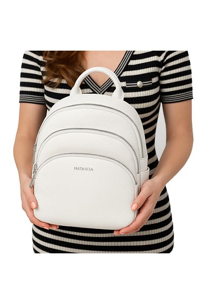 Micutz Women's cream backpack with multiple compartments, Casual, Eco-leather, Natascia Serene, 30x25x10 cm, White