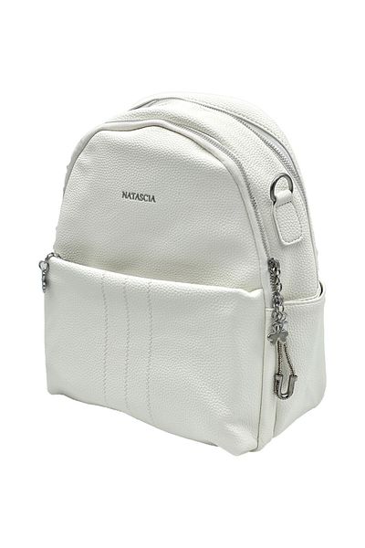 Micutz Women's Casual Backpack Made of Eco-Leather, Charms, Removable Shoulder Strap, Handle, 28x25x10 cm, White
