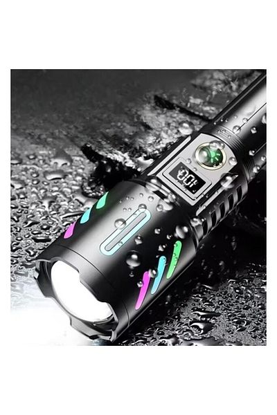 divendi-ro Hand flashlight P50 with battery indicator and display, lights up to 900m distance, black