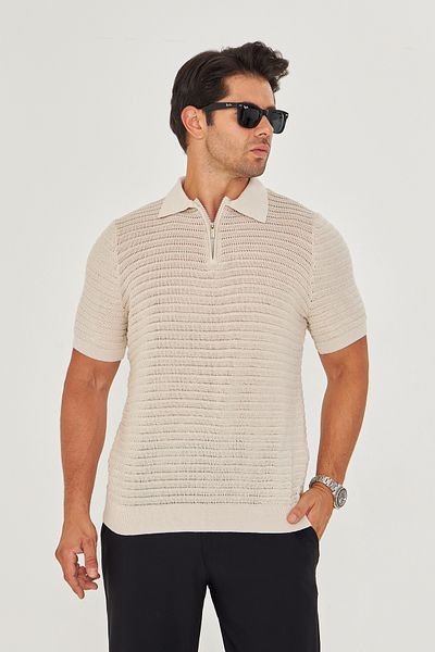 EDITION MAN Stone Thin Summer Soft Cotton Zipper Polo Collar Knitwear Tshirt Ee100511598