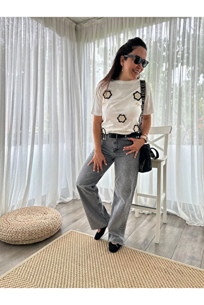Burcu Özpıranga LILORY Örme Papatyalı Pamuk Beyaz T-Shırt