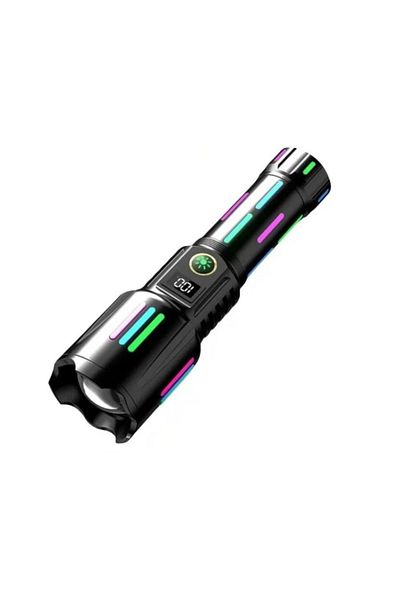 divendi-ro Tactical flashlight 6500lm, 26650mah battery, USB Type-C charging, Zoom, black