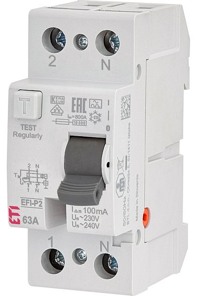 Eti RCCB, 1P+N, 63A, 100mA, 10kA, type A, EFI-P2, 002061123,