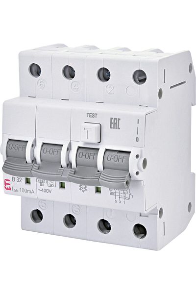 Eti RCBO differential switch, 3P+N, 13A, 30mA, 6kA, curve B, type A, KZS, 002174903,