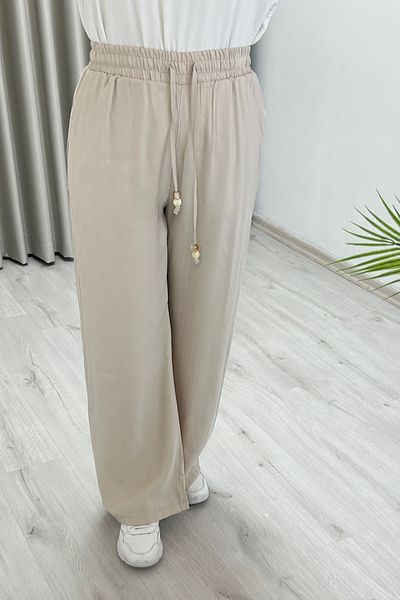 TRİPEN Cupra Fabric Elastic Waist Summer Wide Leg Women's Trousers with Side Pockets