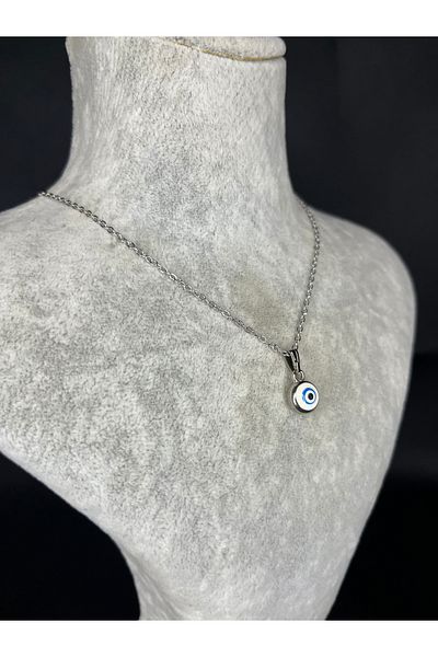 Mos Tespih Small Steel Necklace with Evil Eye Beads