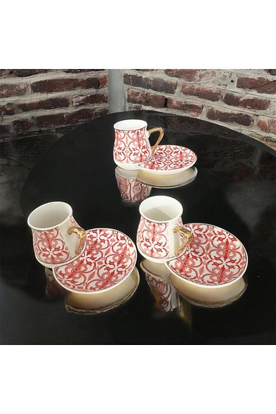 partridge store Porcelain Turkish Coffee Cup Set with Ikram Plate, Set of 6