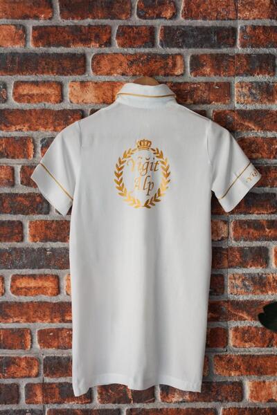 ADEREN KİDS SÜNNET GÖMLEĞİ YAZLIK KISA KOLLU BEYAZ GOLD PAMUK KİŞİYE ÖZEL ÖN ...